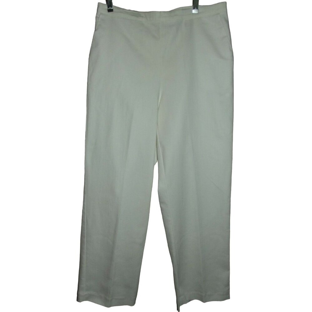 Alfred Dunner Pants Size 14 x28.5" White Pull On Flat Front Elastic Waist cotton